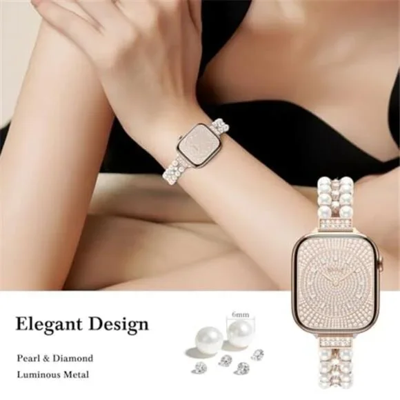 NEW Rose Gold rhinestone Pearl Apple Watch Band - Picture 2 of 7